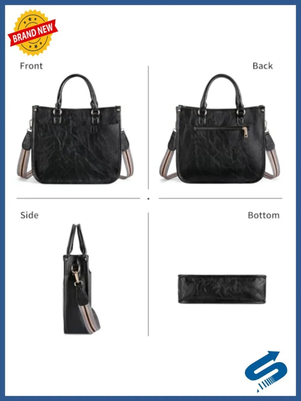 Vegan Leather Satchel Tote Bag with Adjustable Strap